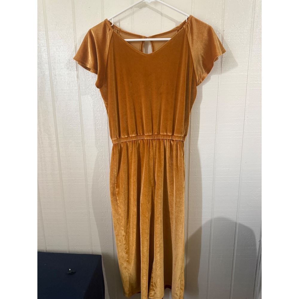 Mustard Gold Velvet Flutter Sleeve Wide Leg Jumpsuit XL 14 Holiday Party